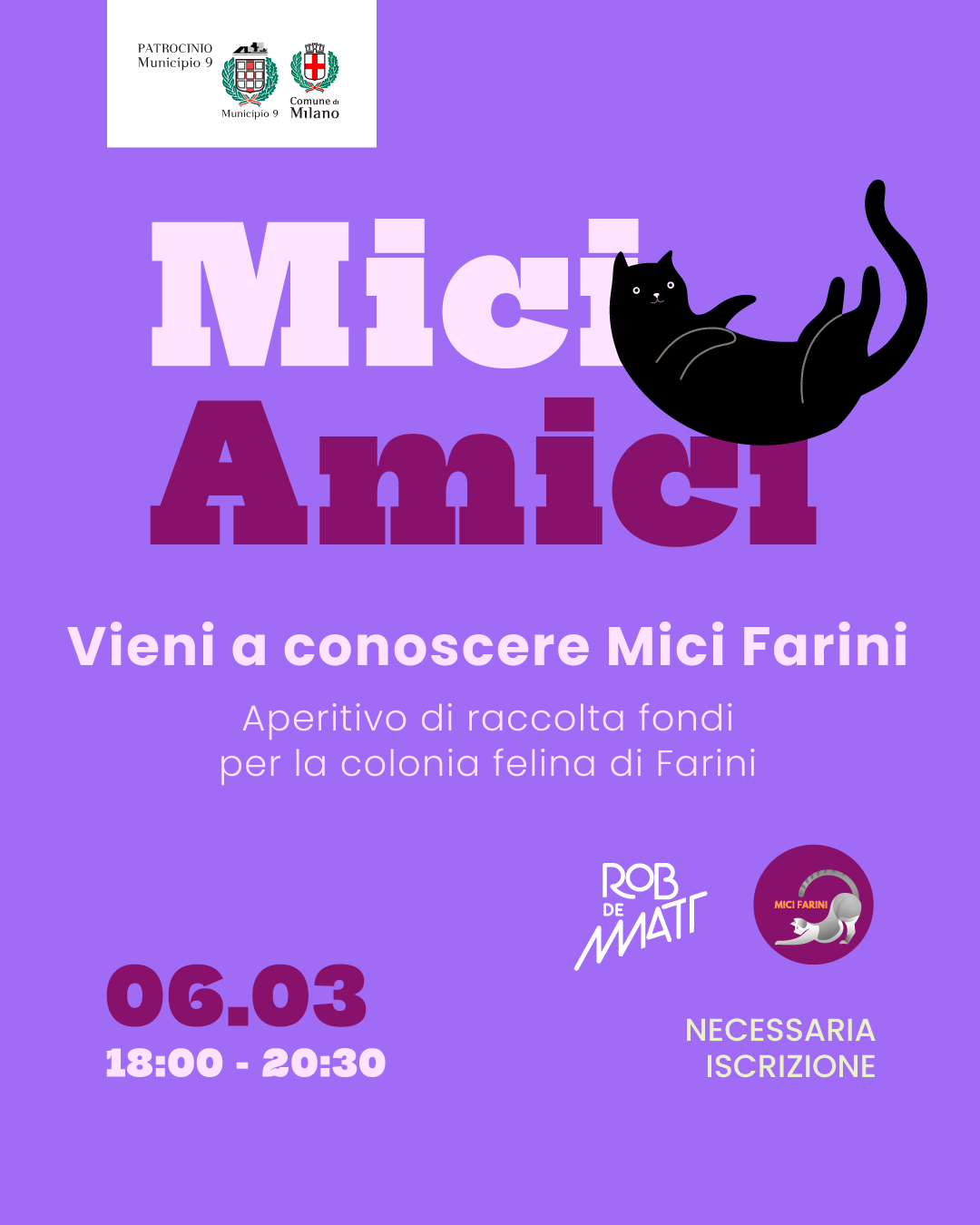 Aperitivo di raccolta fondi per la colonia felina Mici Farini di via Valtellina